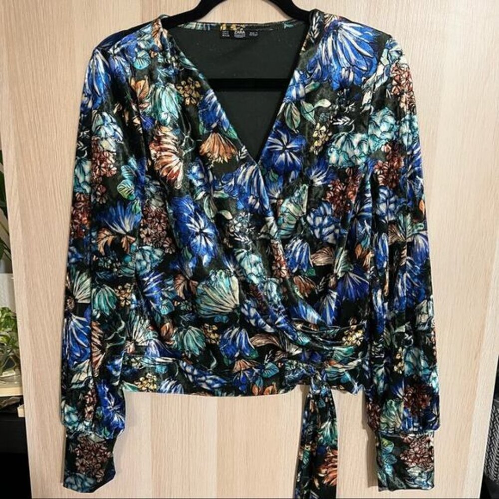 Zara Floral Velvet Wrap Top